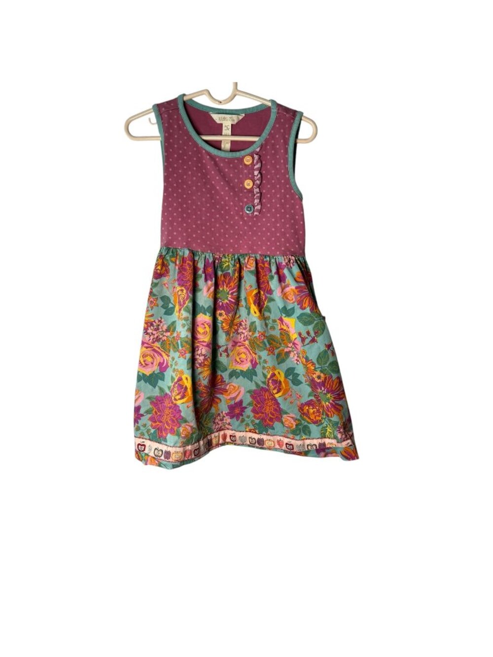 Matilda Jane Girls Sleeveless Floral Dress With Polka Dot Bodice & Decorative Bu